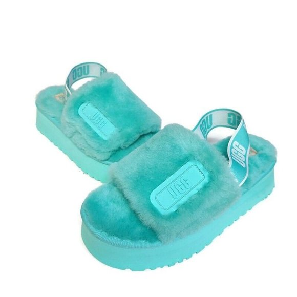 UGG Size 7 Disco Slide Sheepskin Platform Slippers Tide Pool Blue Green 1112258 - Picture 4 of 8